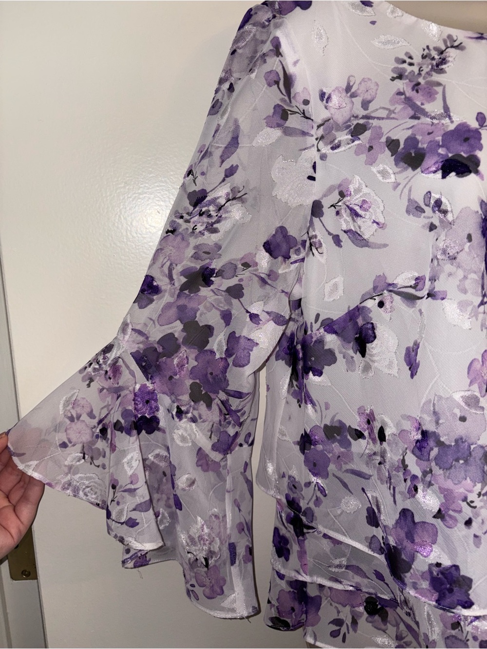 Alex Evenings White and Purple Floral Chiffon Tunic - Picture 2 of 6